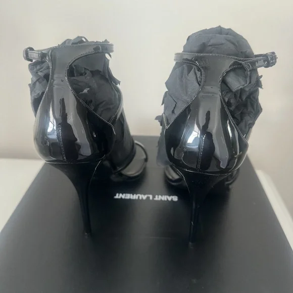 Saint Laurent Black Patent Cassandra Strappy High Heel Sandals 39 - Picture 5 of 8